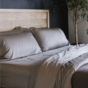 Cozy Earth Bamboo Queen Size Flat Sheet 1 Pillow Case Made with Viscose Beige